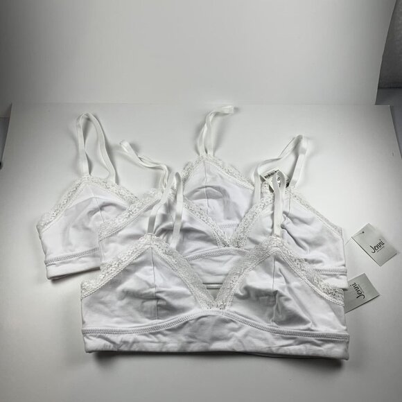 Jenni Women's 3-Pack On Repeat Wide Lace Trim White Pullover Bralette Size L NWT - Picture 1 of 9